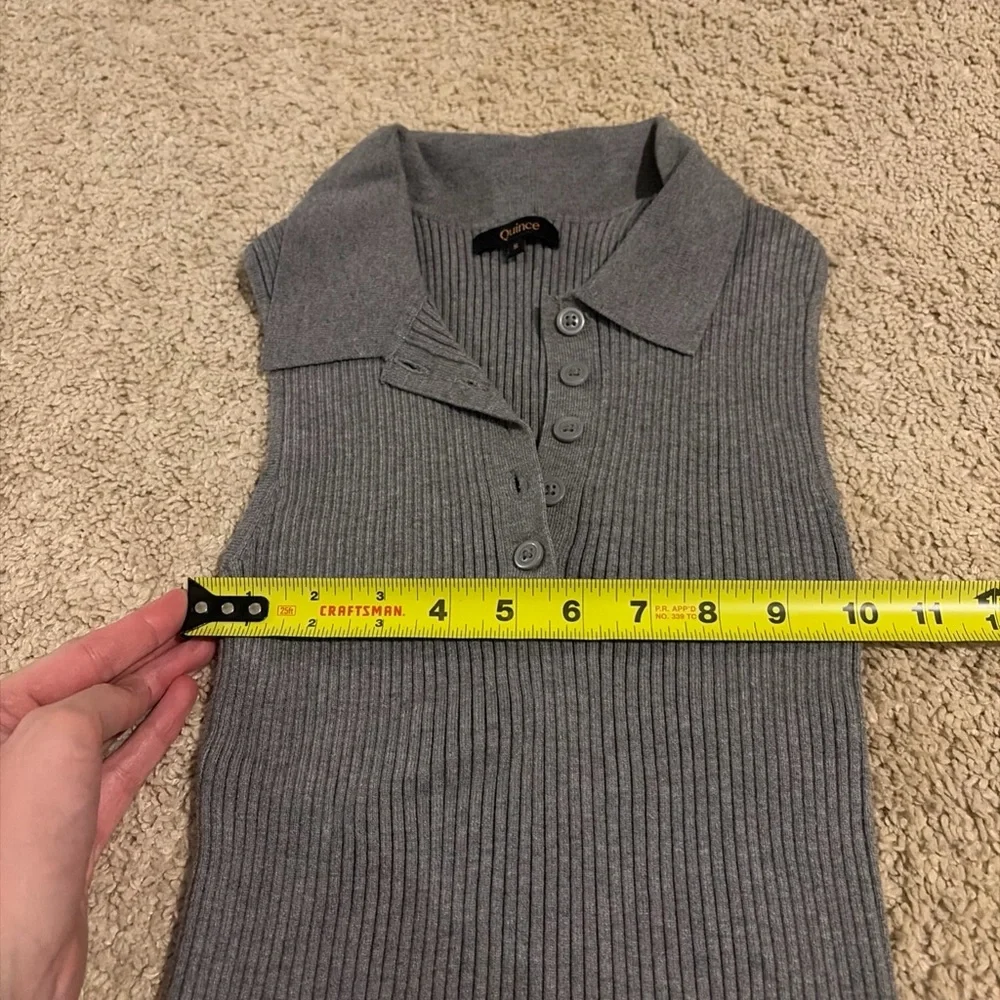 Womens Quince Polo Collared Sleeveless Sweater Size Small Gray Ribbed Knit - Picture 3 of 6